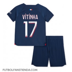 Paris Saint-Germain Vitinha Ferreira #17 Primera Equipación Niños 2023-24 Manga Corta (+ Pantalones cortos)